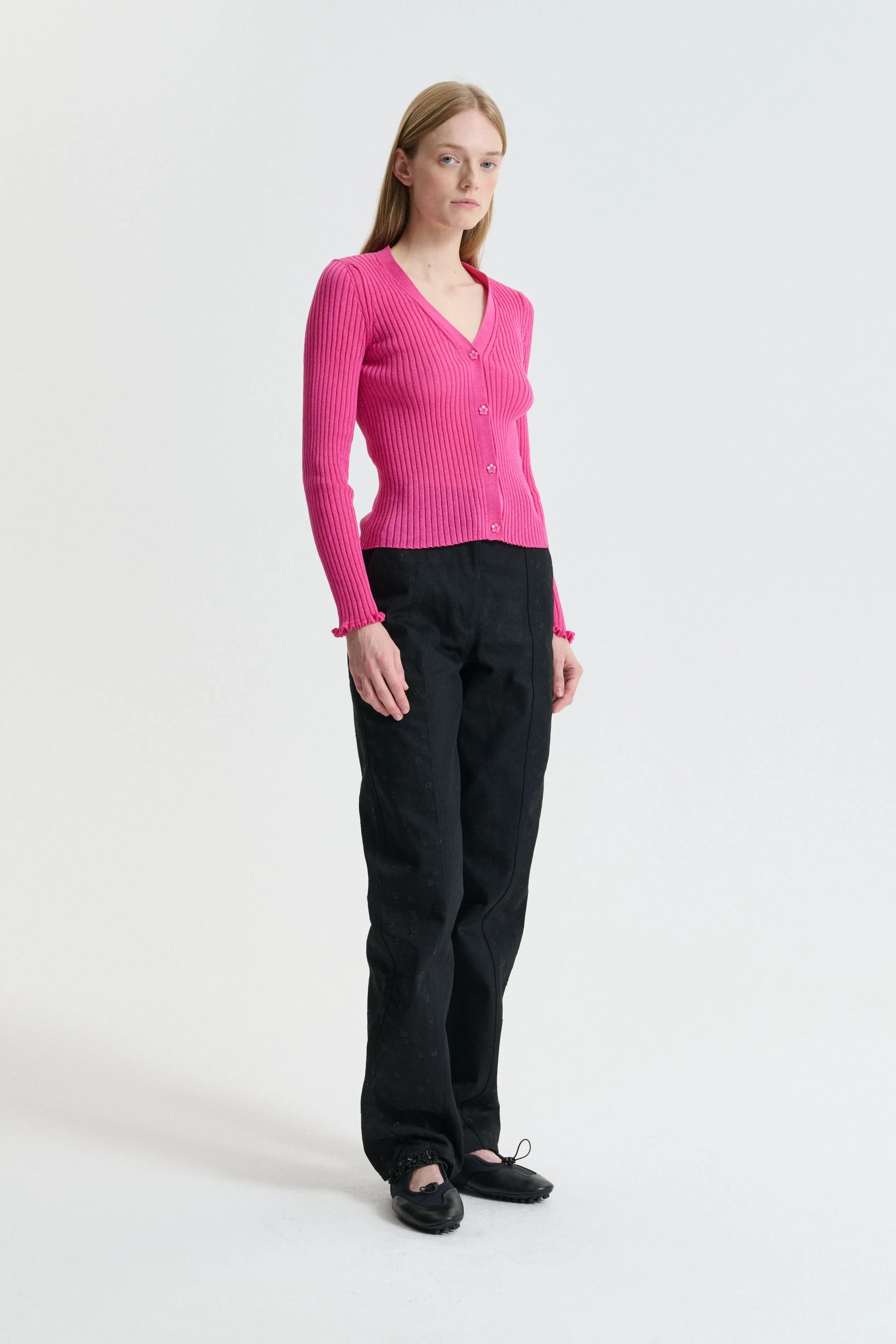 CBDYVEKE | CARDIGAN CRISP SUMMER RIB PINK sold by Cecilie Bahnsen