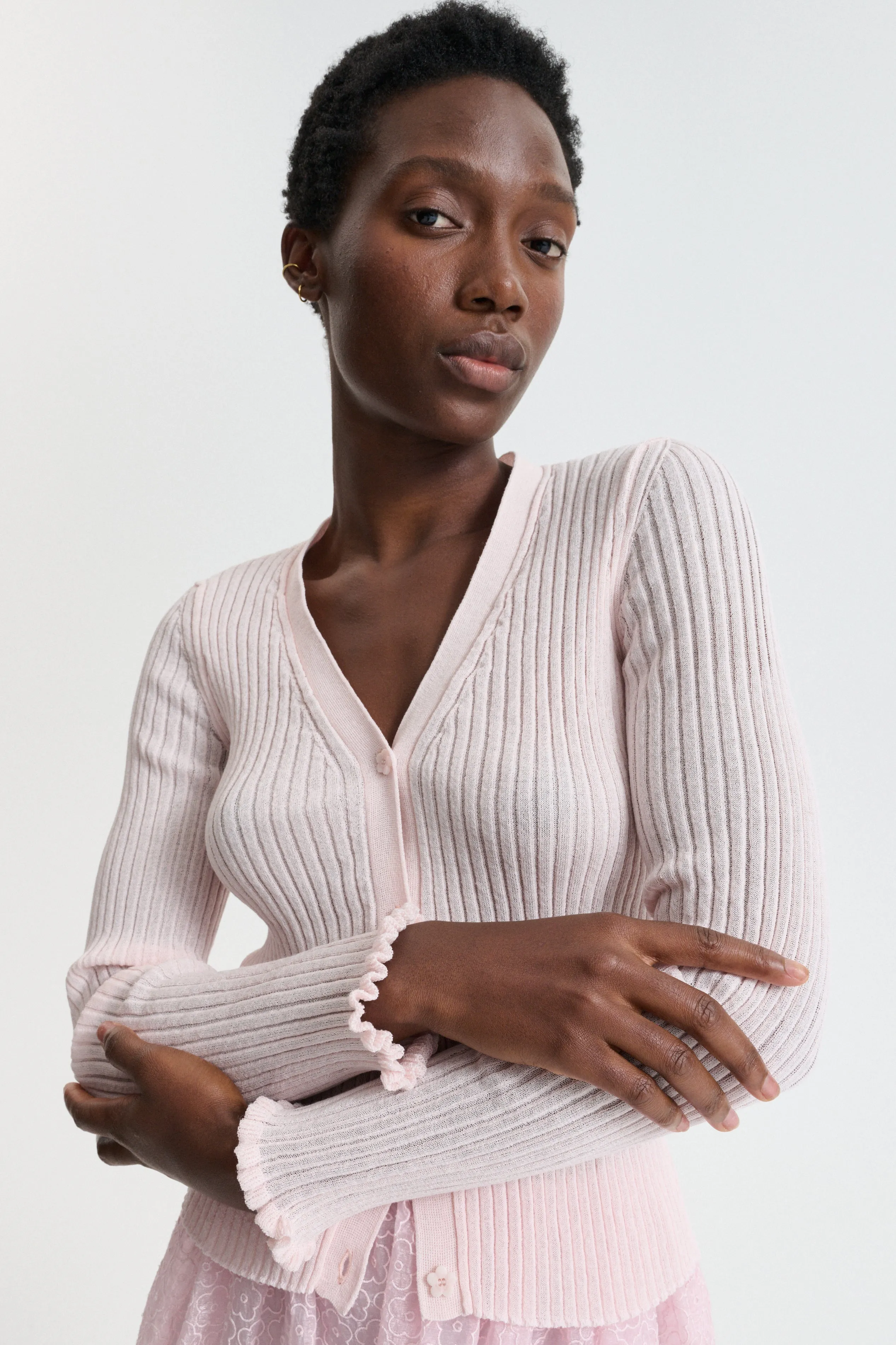 CBDYVEKE | CARDIGAN CRISP SUMMER RIB POWDER PINK sold by Cecilie Bahnsen product image thumbnail 4