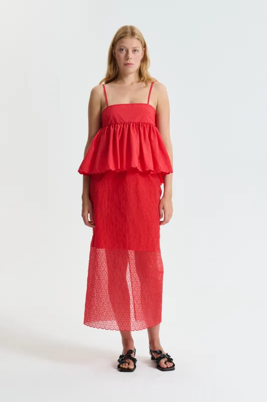 CBDONNA | SKIRT WINDFLOWER EMB RED made by Cecilie Bahnsen