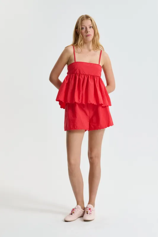 CBSELENA | TOP EMBROIDERED TAFFETA RED sold by Cecilie Bahnsen