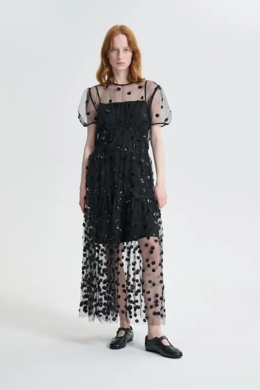 CBNANNA | DRESS SEQUIN BLOSSOM TULLE BLACK made by Cecilie Bahnsen