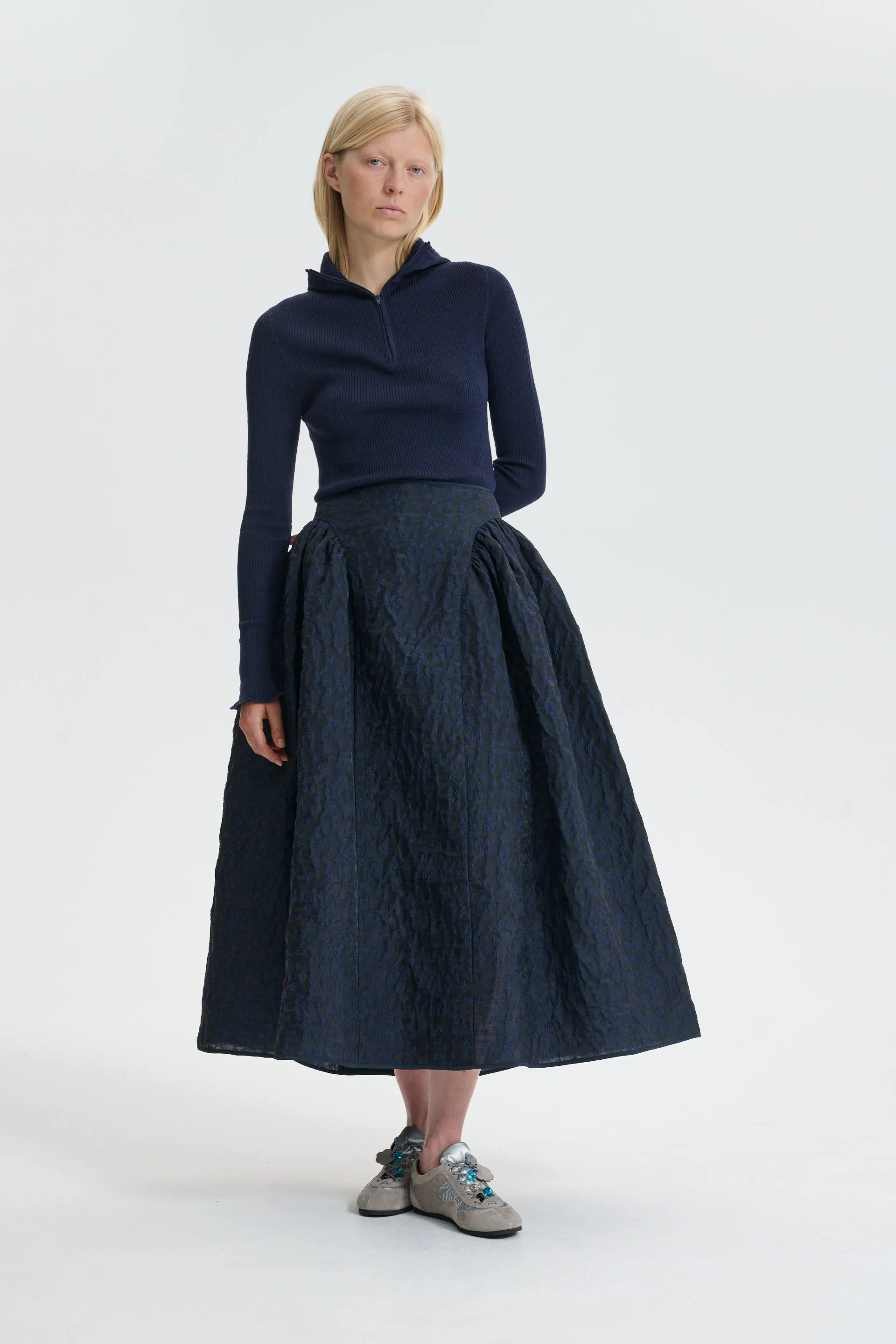 CBFABIOLA | SKIRT MARGUERITTE CLOQUÉ NAVY sold by Cecilie Bahnsen