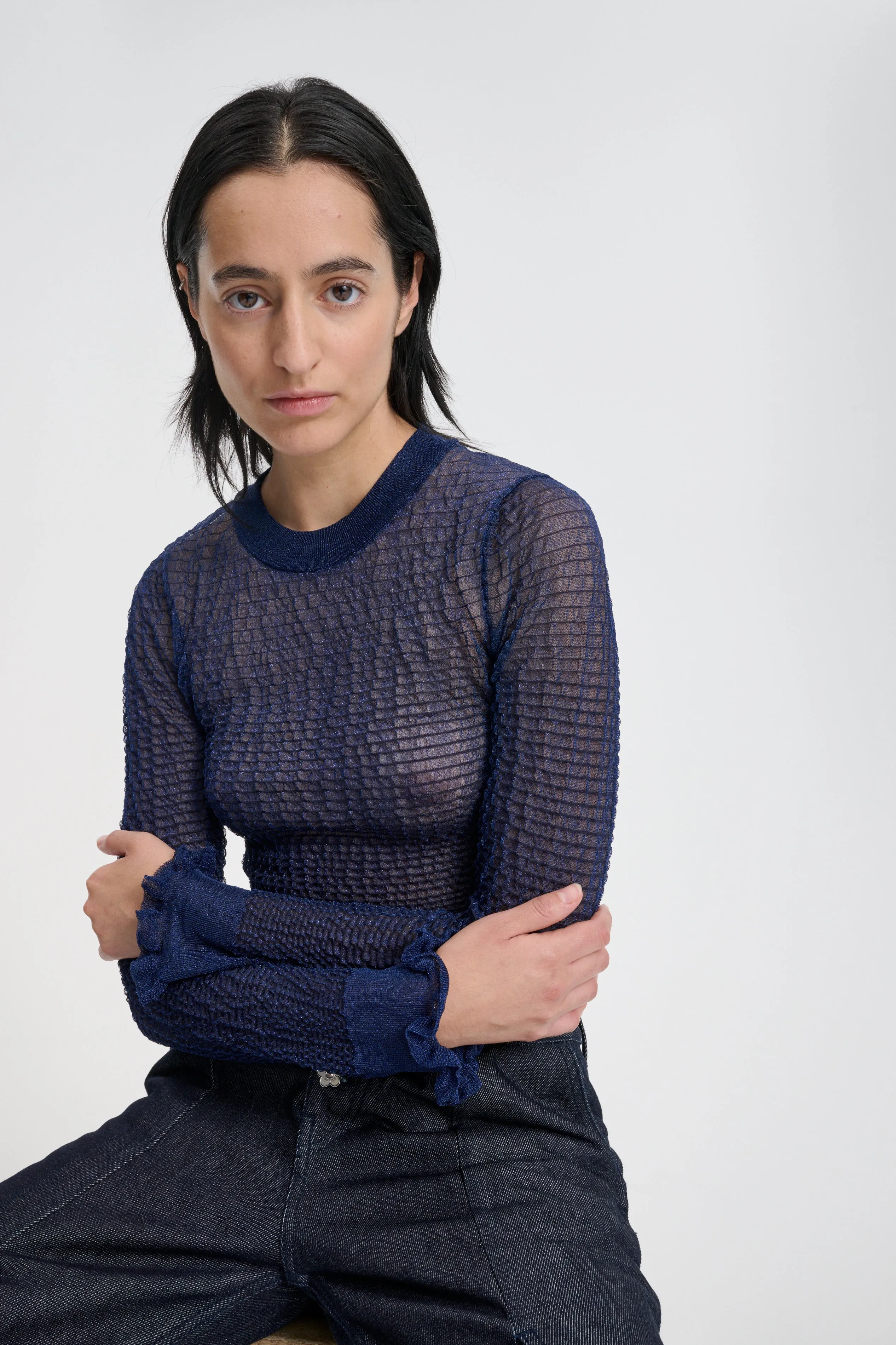 CBCORALI | TOP SHEER SUMMER KNIT NAVY sold by Cecilie Bahnsen product image thumbnail 2