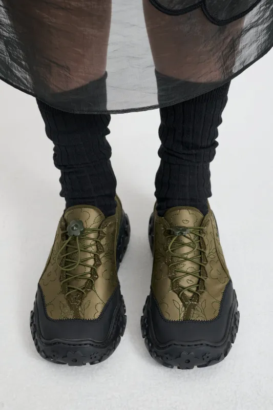 CBALINA | SNEAKERS EMBROIDERED SATIN OLIVE made by Cecilie Bahnsen