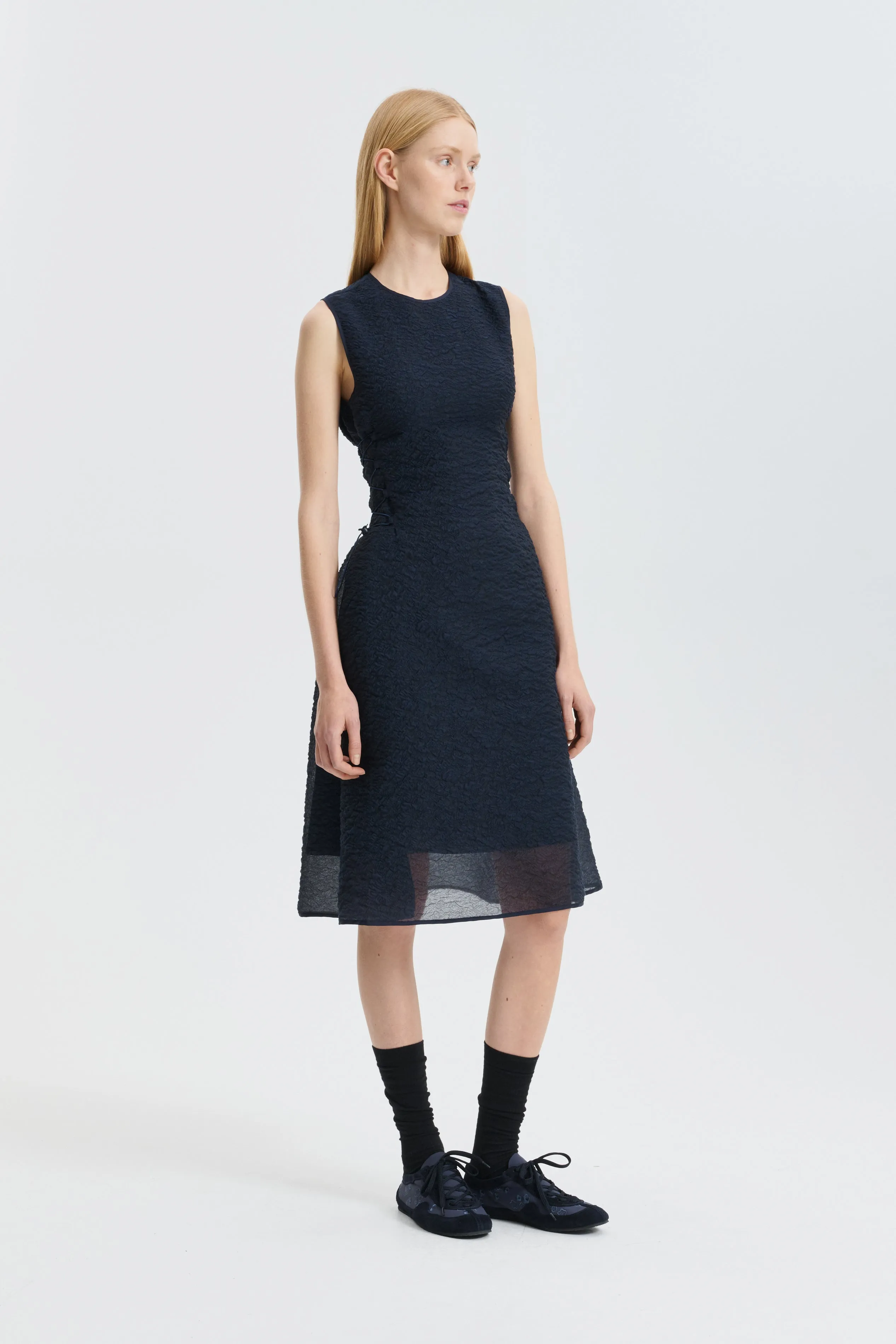 CBFLORIA | DRESS BRODIA MATELASSÉ NAVY sold by Cecilie Bahnsen
