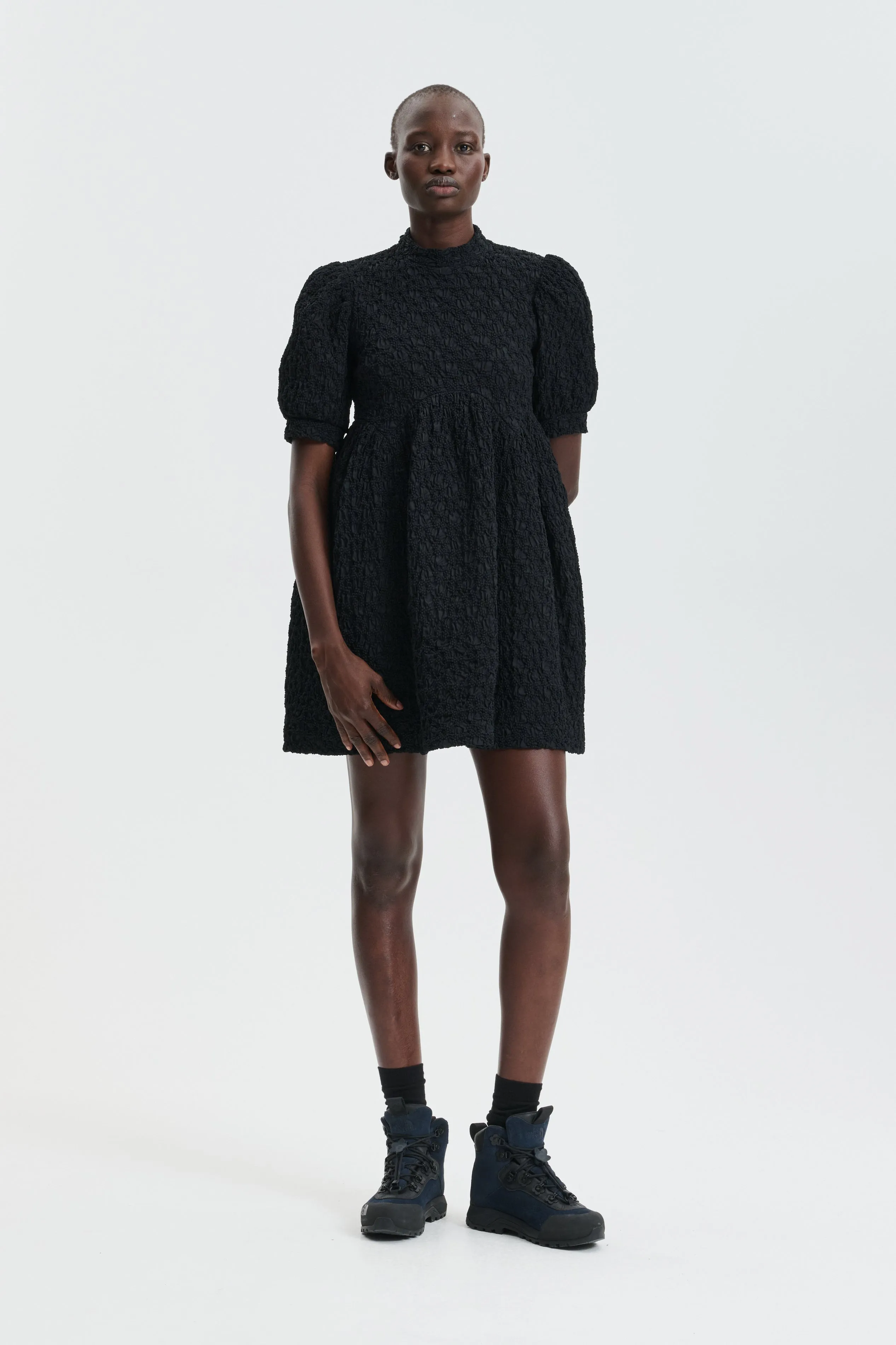 CBDUMAS | DRESS FLEUR COTTON SMOCK BLACK sold by Cecilie Bahnsen