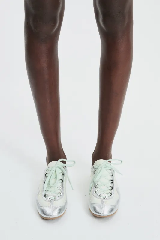 CBBLAISE | SOFT SNEAKERS LEATHER/NYLON SILVER/MINT made by Cecilie Bahnsen