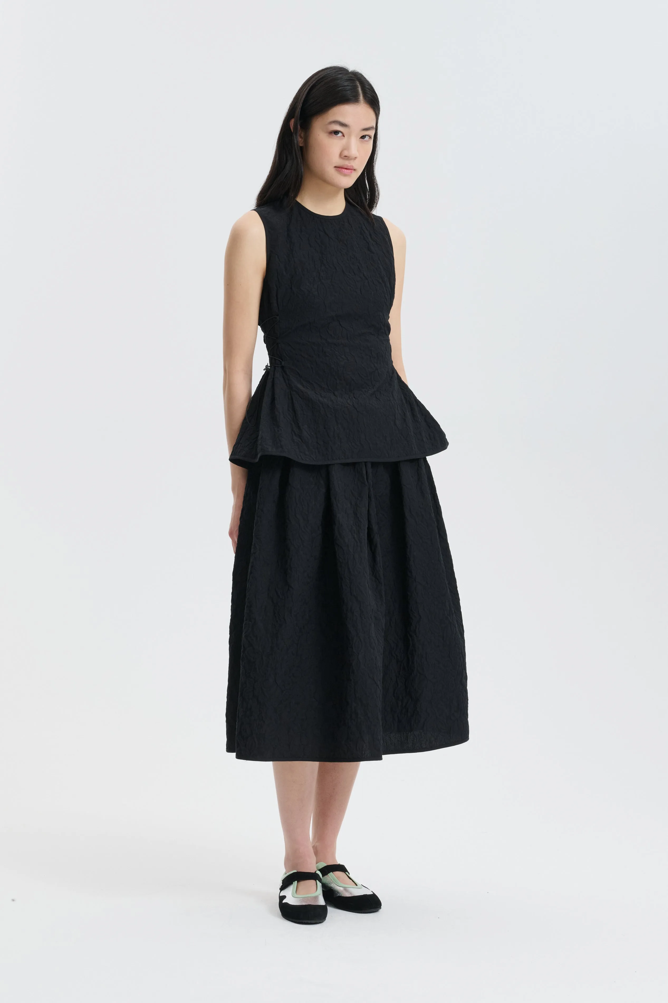 CBFELLEN | TOP FLORATINI MATELASSÉ BLACK sold by Cecilie Bahnsen