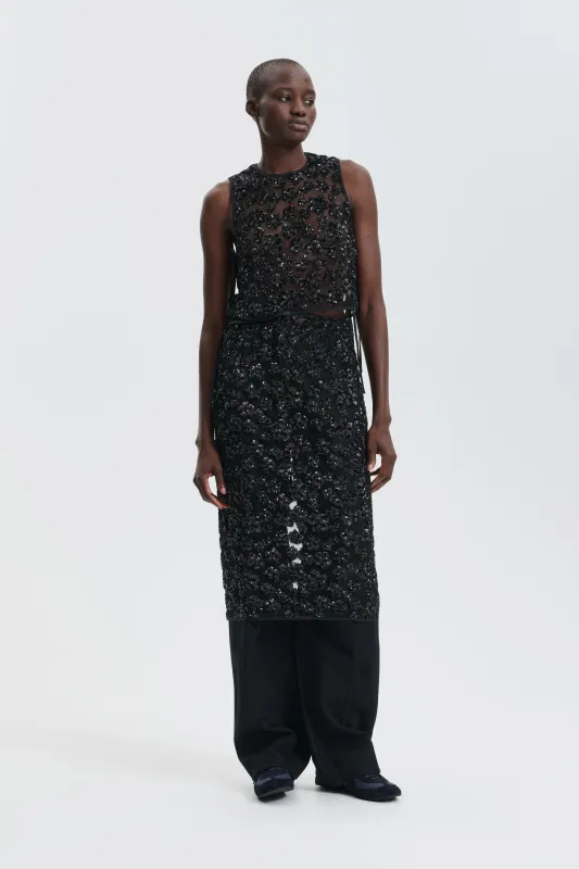 CBFEEBA | TOP UME FLORAL SEQUINS BLACK made by Cecilie Bahnsen