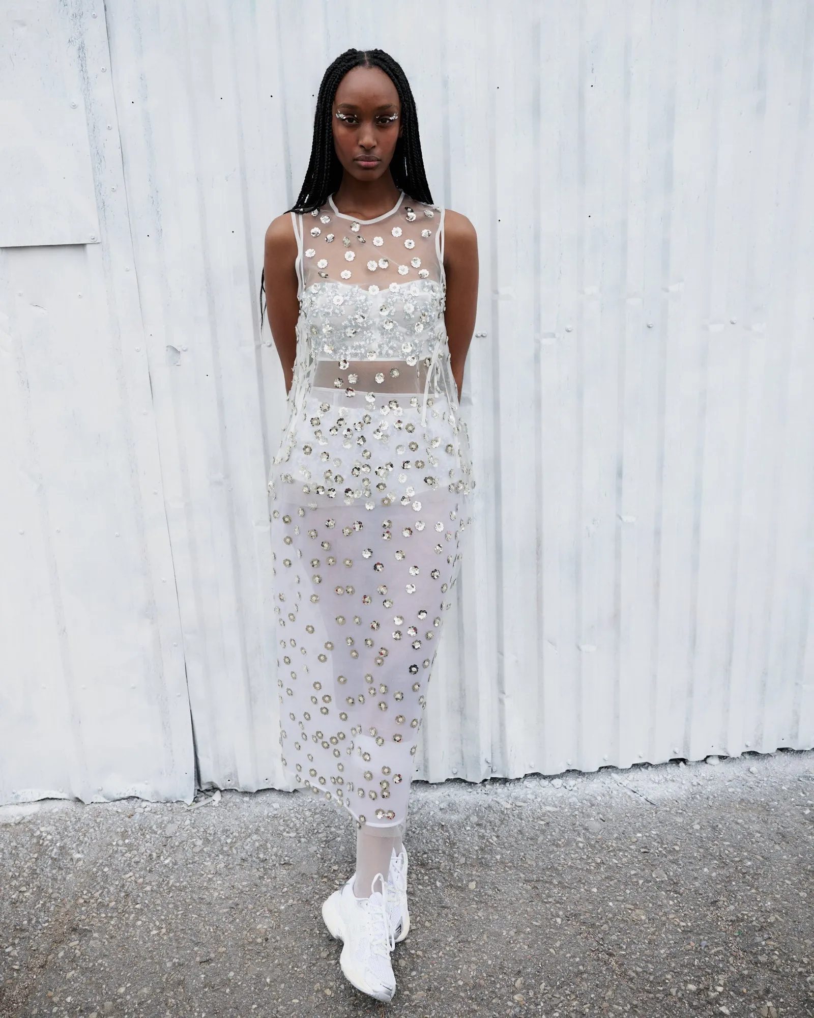 UTANIA & GUS | CO-ORD SET SEQUIN BLOSSOM TULLE SILVER - LOOK 5 sold by Cecilie Bahnsen product image thumbnail 2