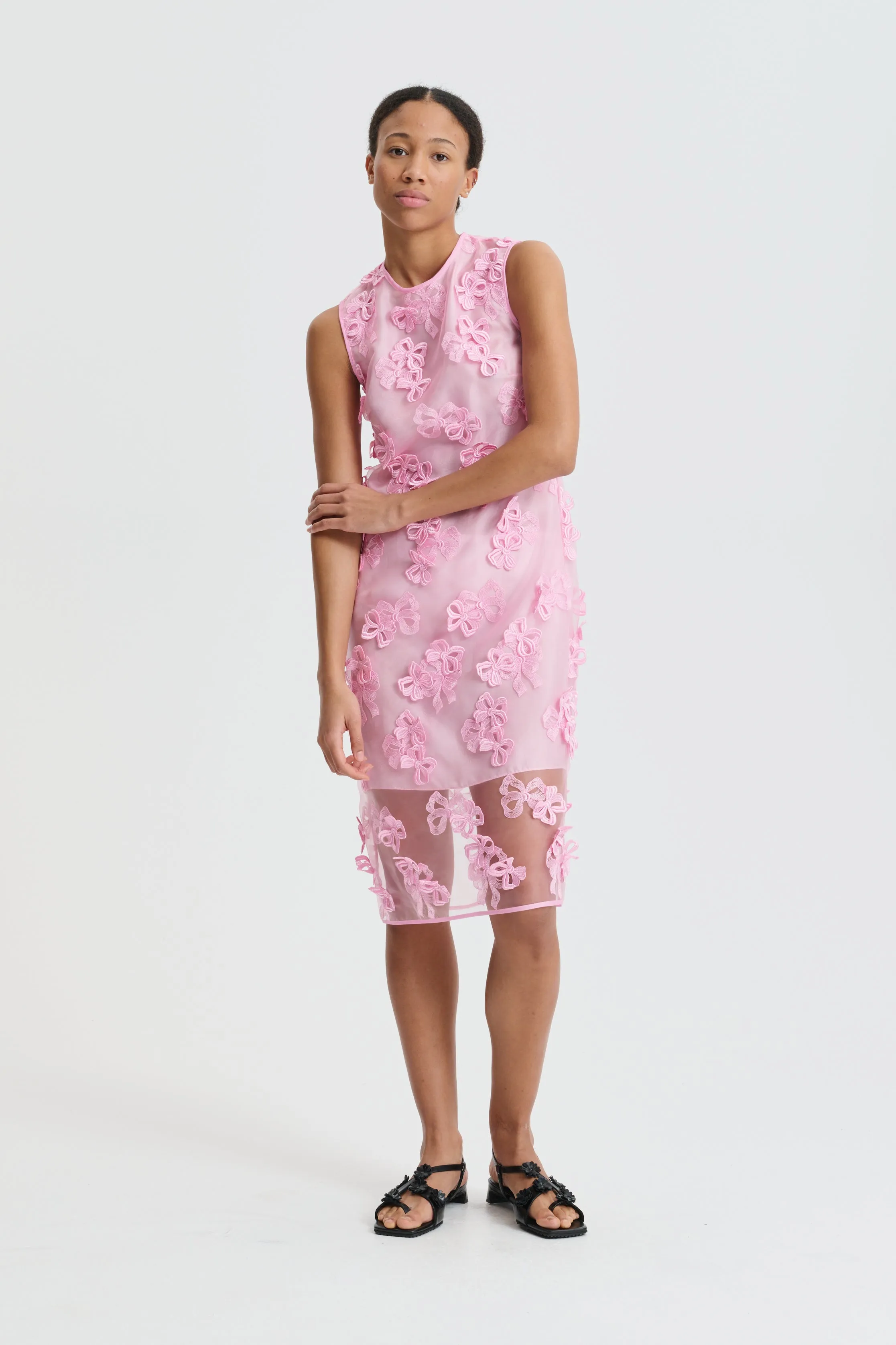 CBDEVIN | DRESS ROSETTE ORGANZA EMB VIBRANT PINK sold by Cecilie Bahnsen