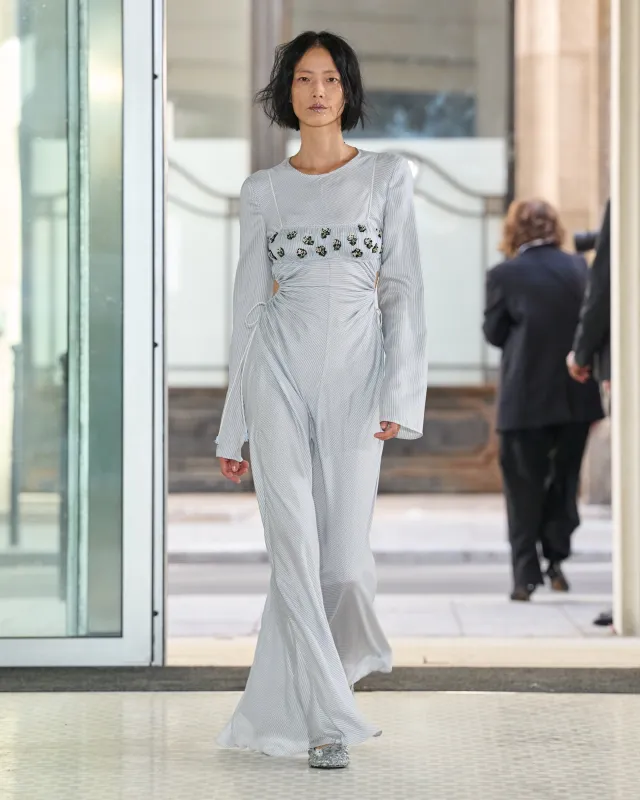 CBGINELLE | GOWN STRIPED SILK TWILL LIGHT BLUE made by Cecilie Bahnsen