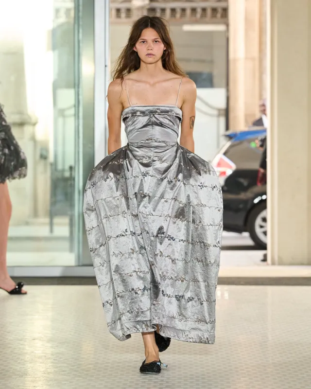 CBGRACIELA | GOWN DAINTY JACQUARD GREY MULTI made by Cecilie Bahnsen