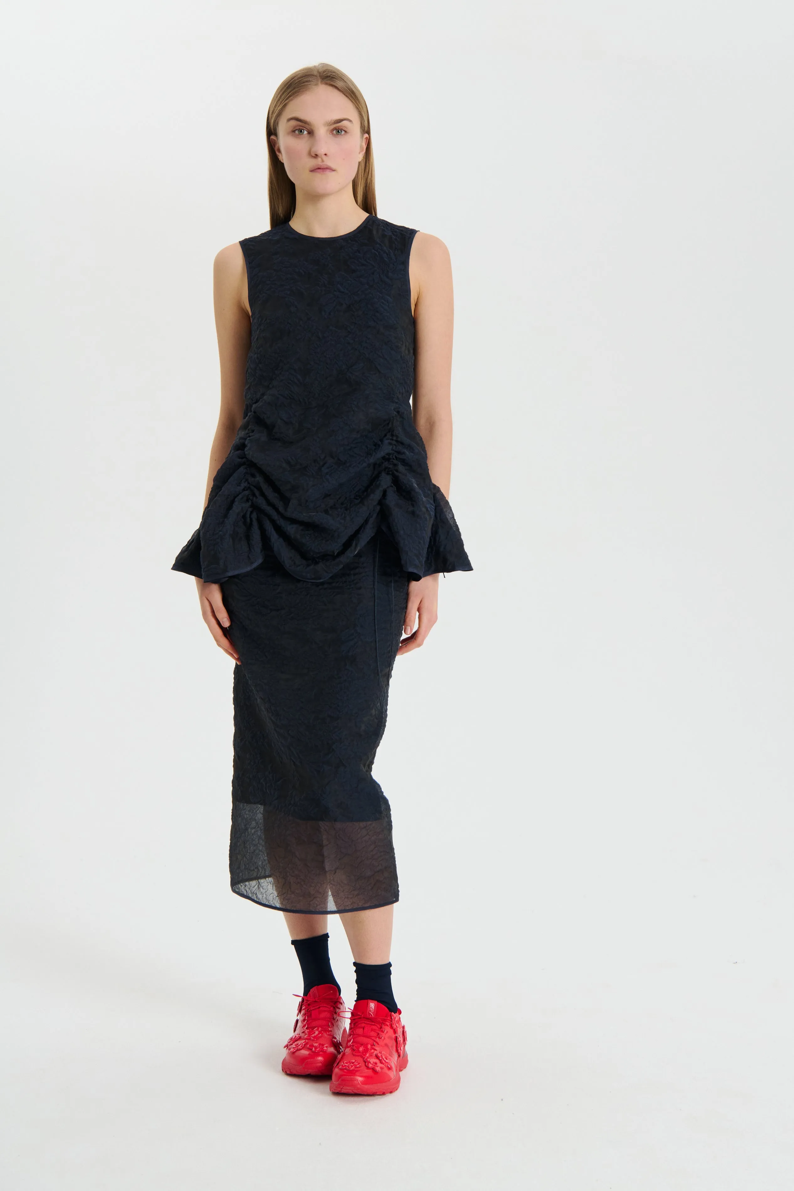 UNIKA | TOP POSY MATELASSE NAVY sold by Cecilie Bahnsen