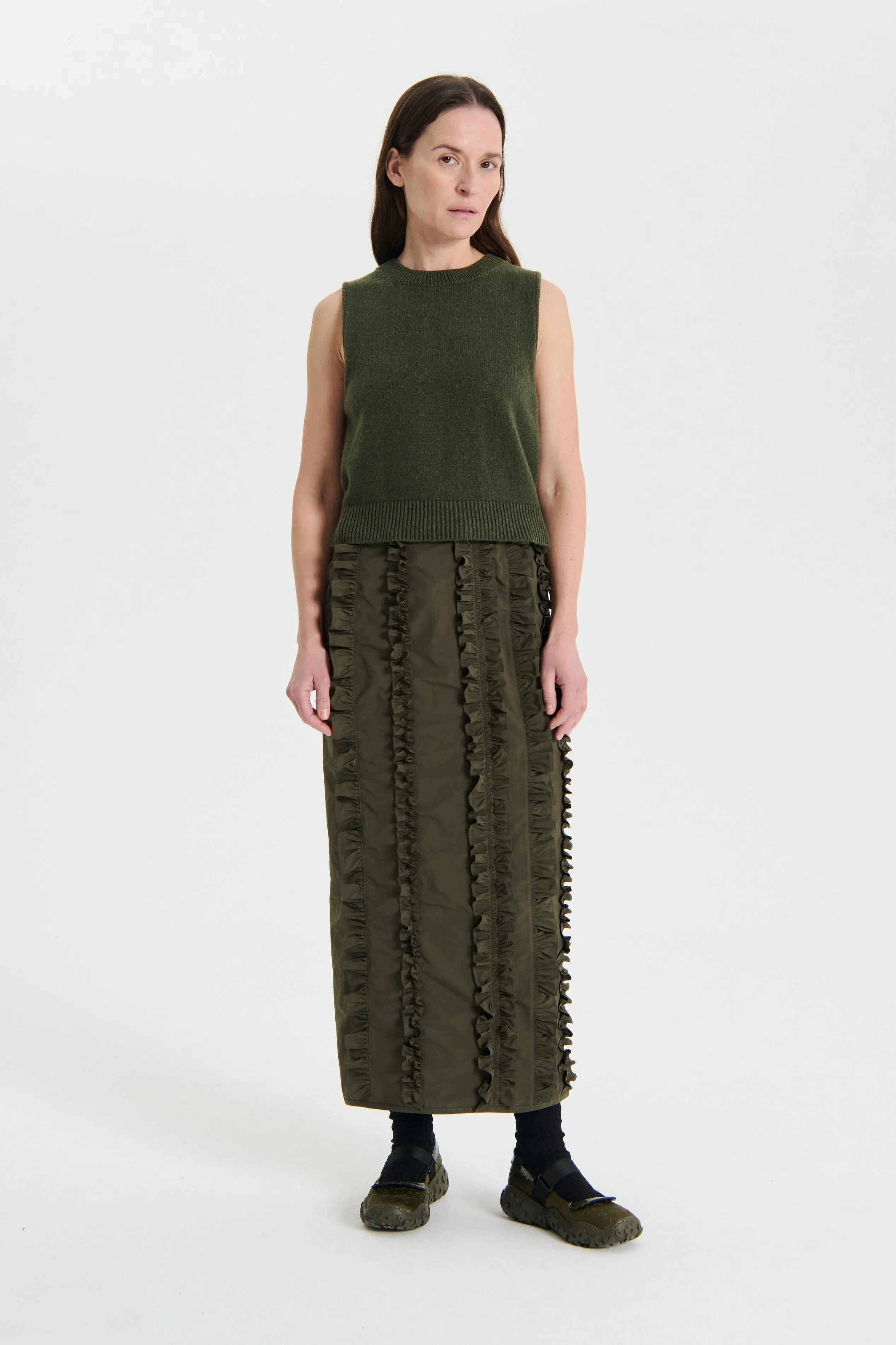 OLIVIER | VEST RECYCLED CASHMERE GREY OLIVE sold by Cecilie Bahnsen