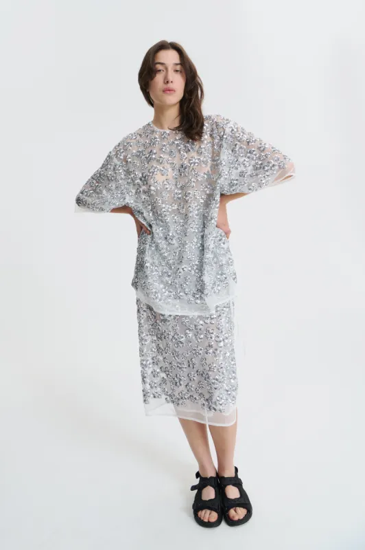 ARIANA | SKIRT UME FLORAL SEQUINS SILVER sold by Cecilie Bahnsen