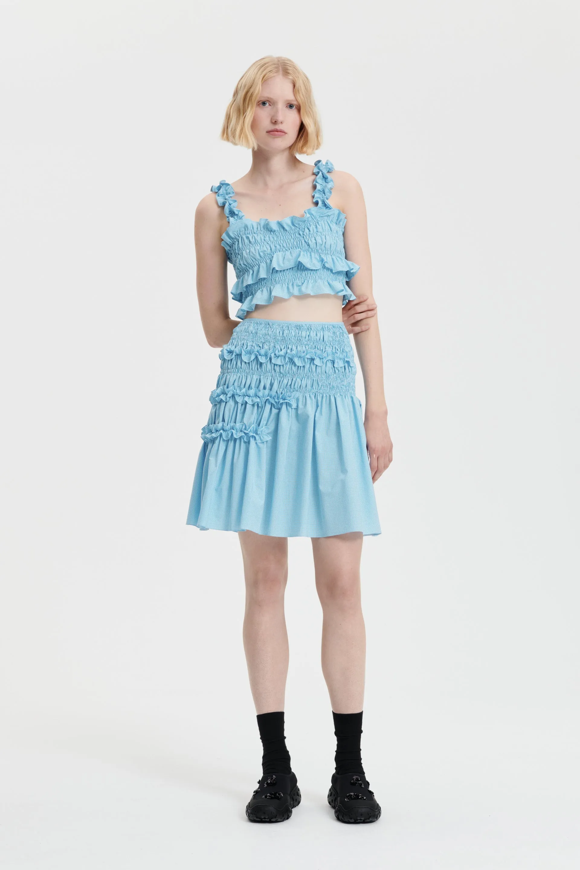 GALA | TOP GINGHAM COTTON LIGHT BLUE / WHITE sold by Cecilie Bahnsen