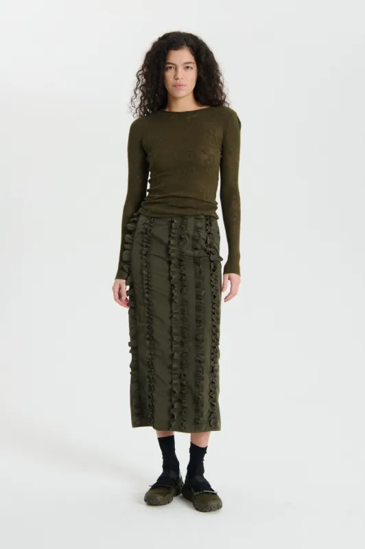 OLANI | TOP MESH FLORAL JACQUARD OLIVE made by Cecilie Bahnsen