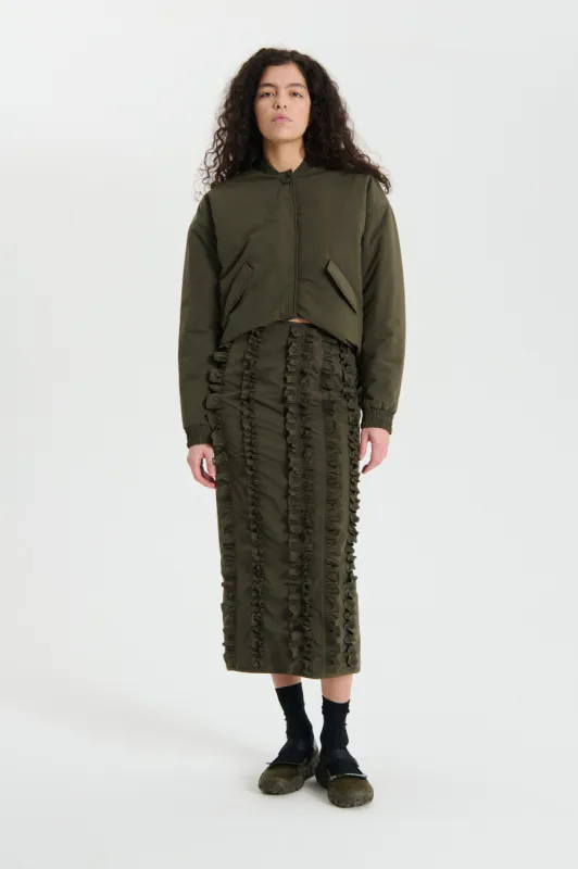 OCEAN | SKIRT RECYCLED TAFFETA GREY OLIVE sold by Cecilie Bahnsen