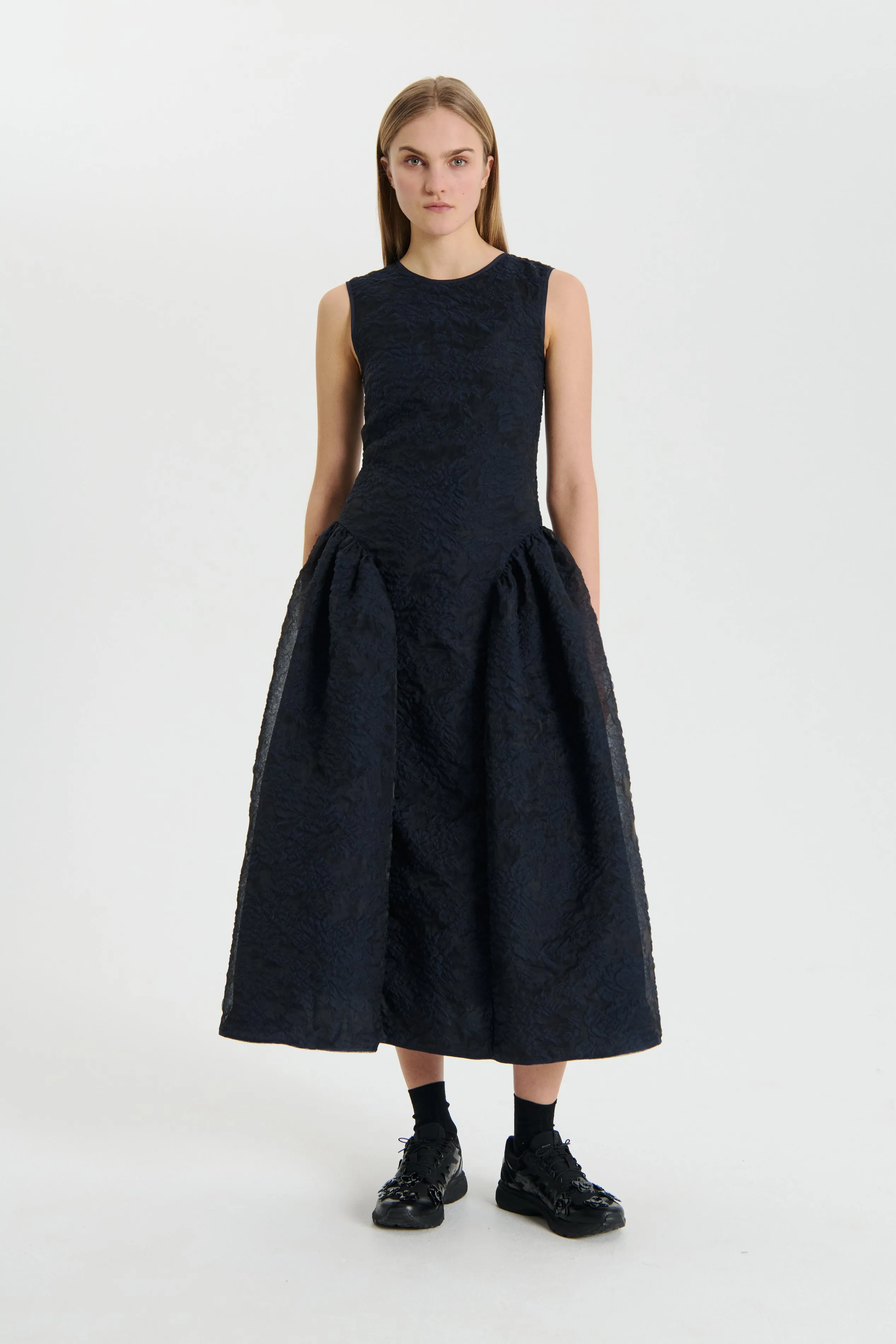 GINE | DRESS POSY MATELASSÉ NAVY sold by Cecilie Bahnsen