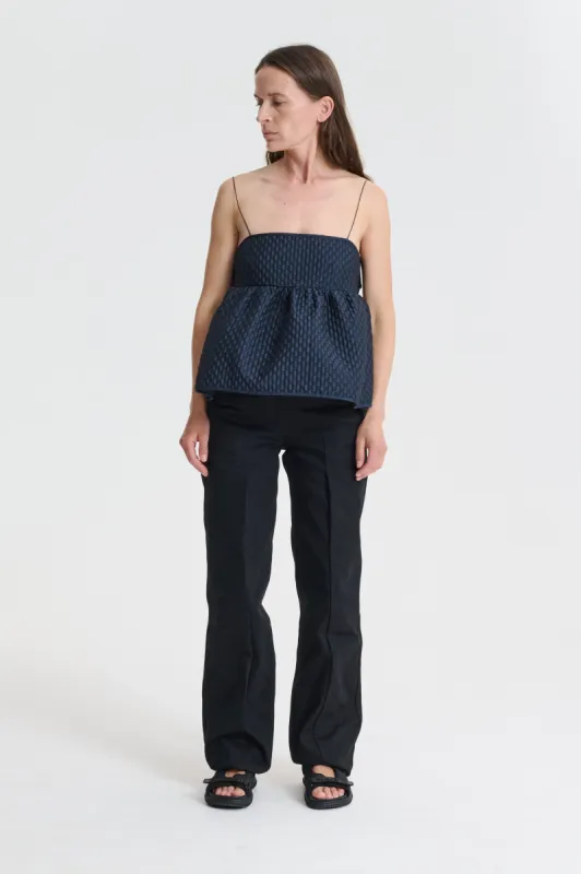 SELENA | TOP ACRE JACQUARD NAVY sold by Cecilie Bahnsen