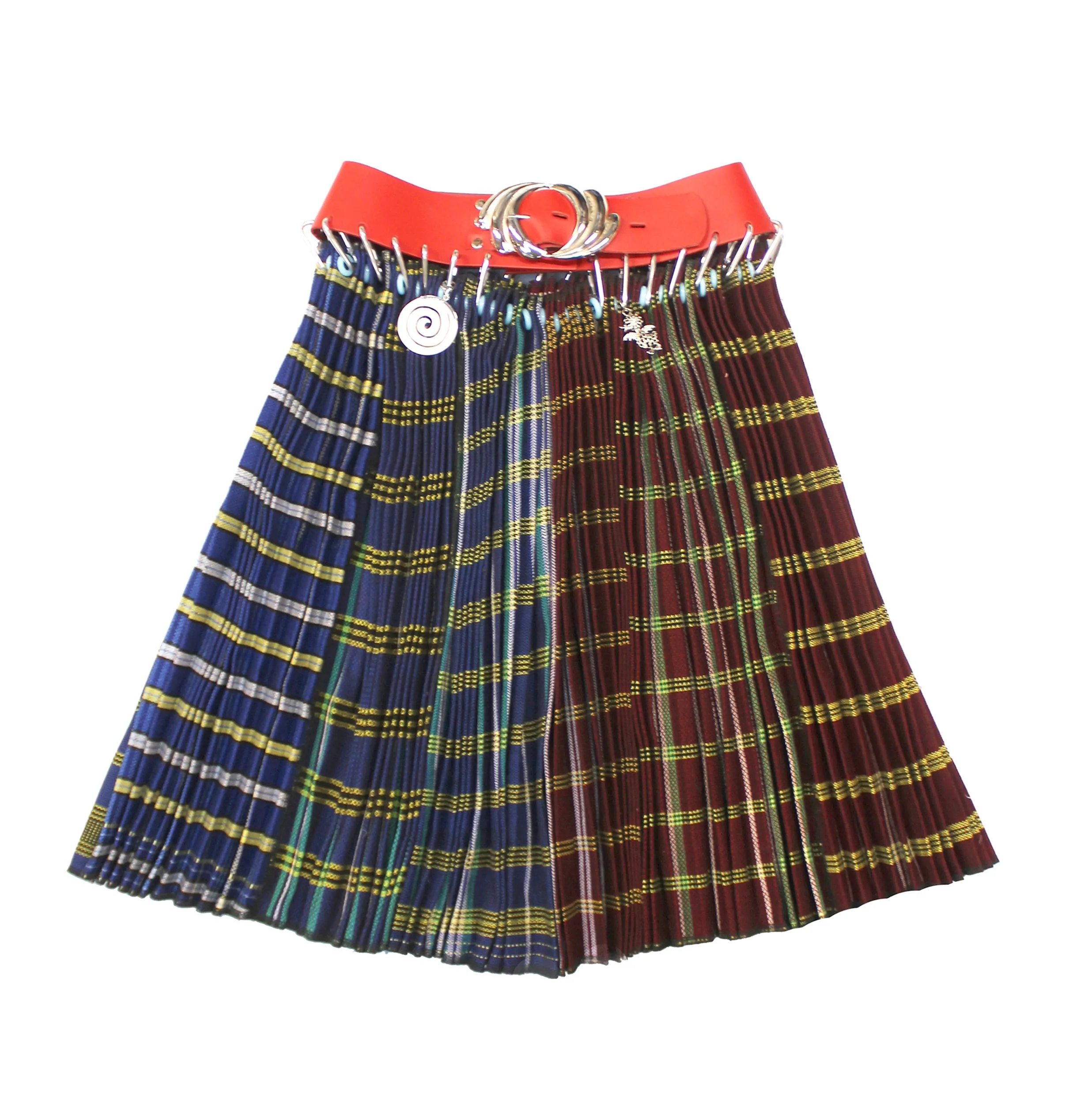 Half Red Half Blue Midi Skirt With Red Belt sold by Chopova Lowena