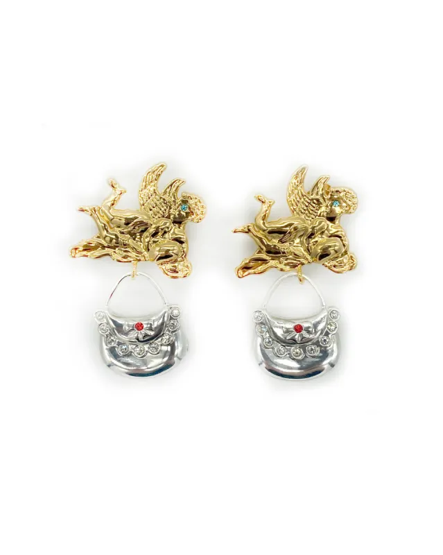 Cherub Purse Leaf Pendant Earring made by Chopova Lowena