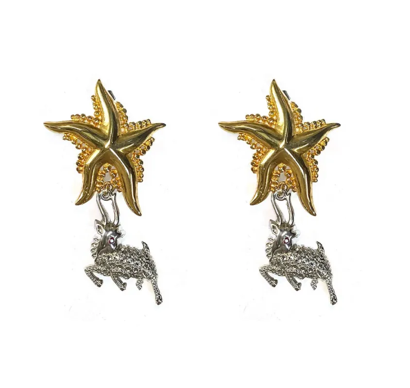 Star Fish + Deer Pendant Earrings made by Chopova Lowena