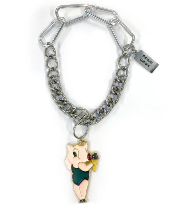 Vintage Sexy Pig Charm Enamel Necklace sold by Chopova Lowena