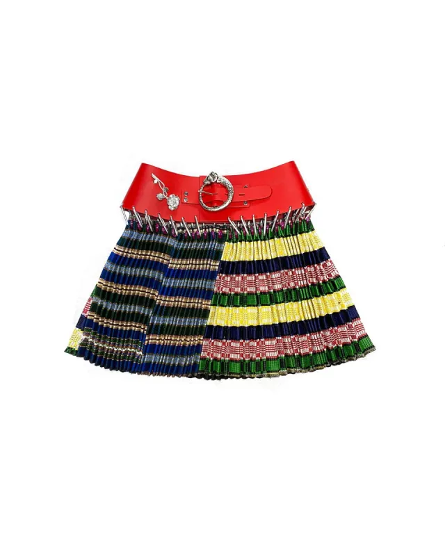 Blue, Yellow Multi Pleated Mini Skirt sold by Chopova Lowena