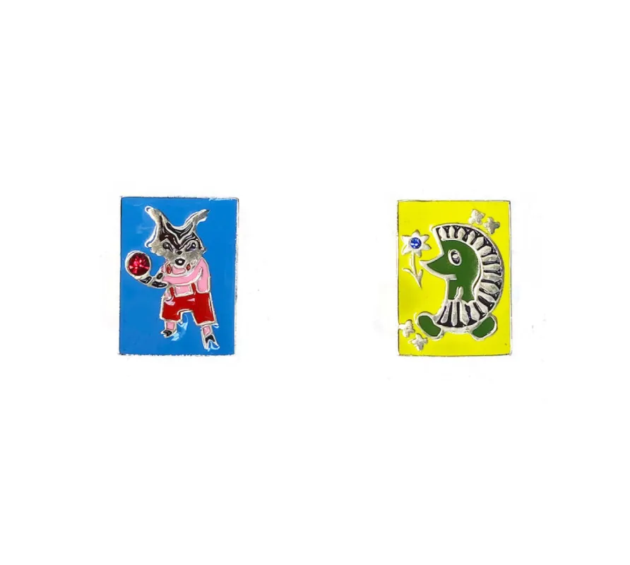 Fox + Hedgehog Enamel Stud Earrings made by Chopova Lowena