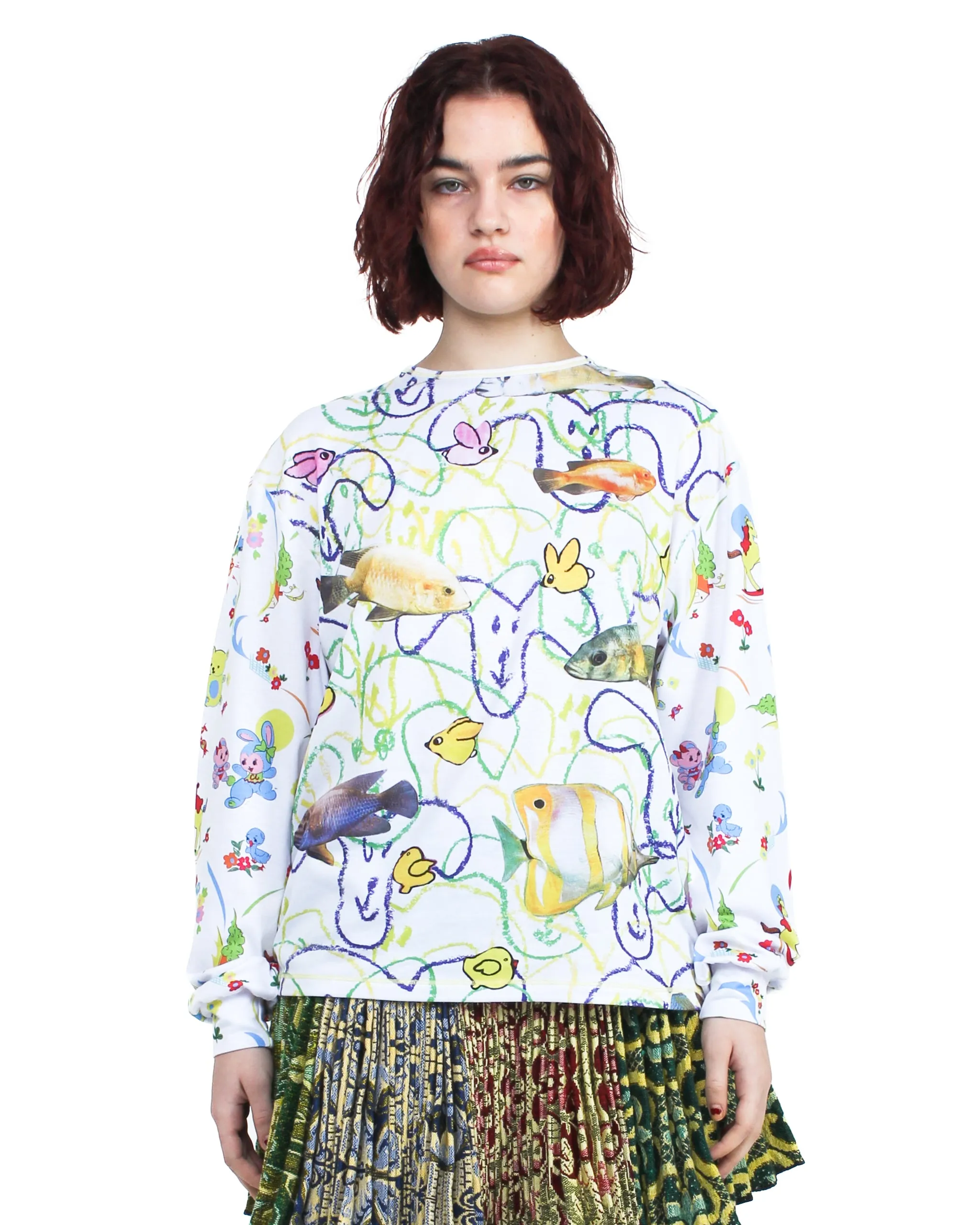 Fish Everywhere Oversized Jersey Top sold by Chopova Lowena