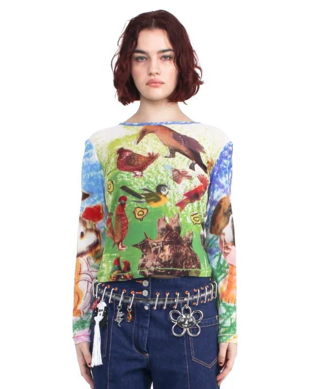 Birds Everywhere Fitted Mesh Top sold by Chopova Lowena