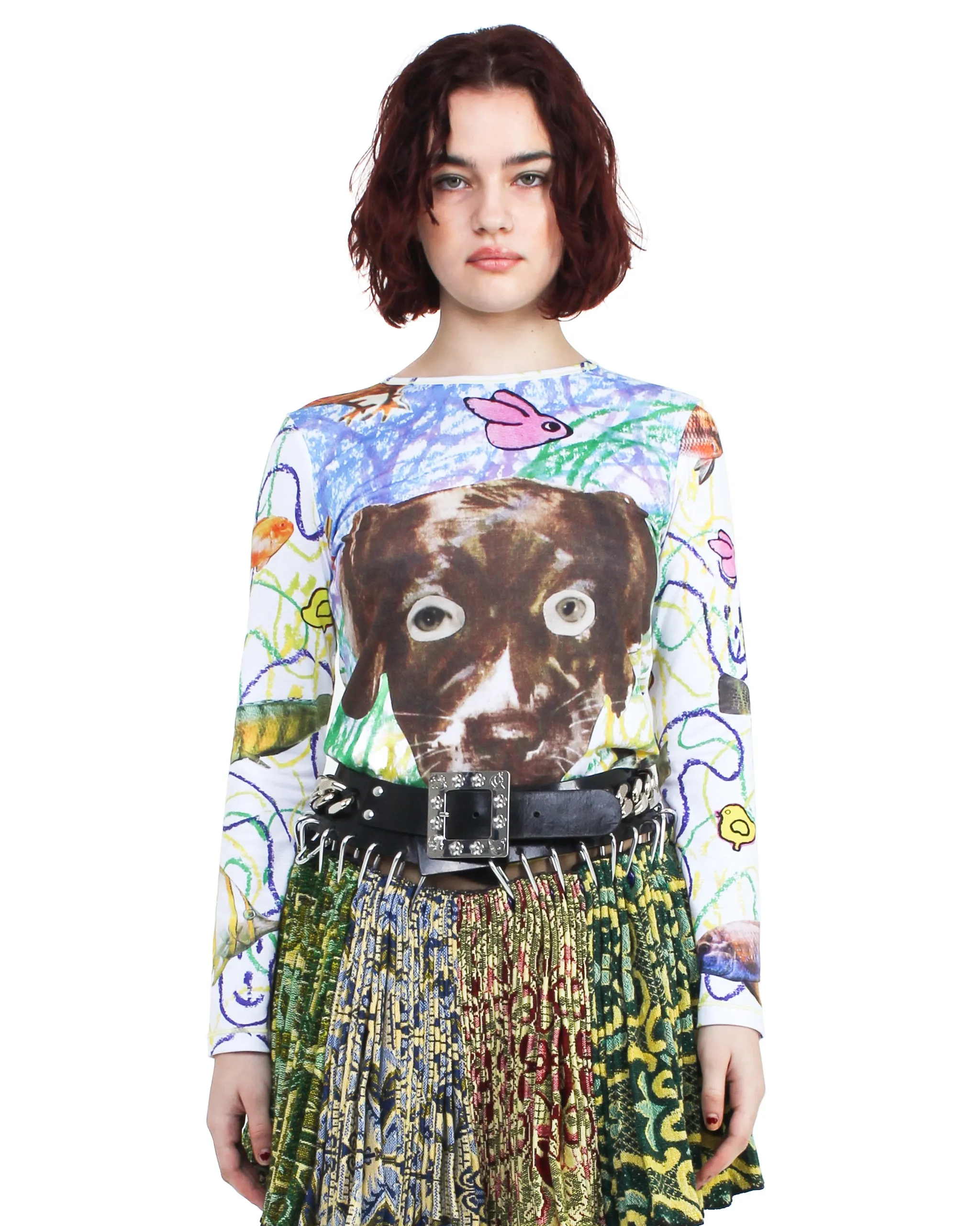 Brown Dog Collage Fitted Jersey Top sold by Chopova Lowena