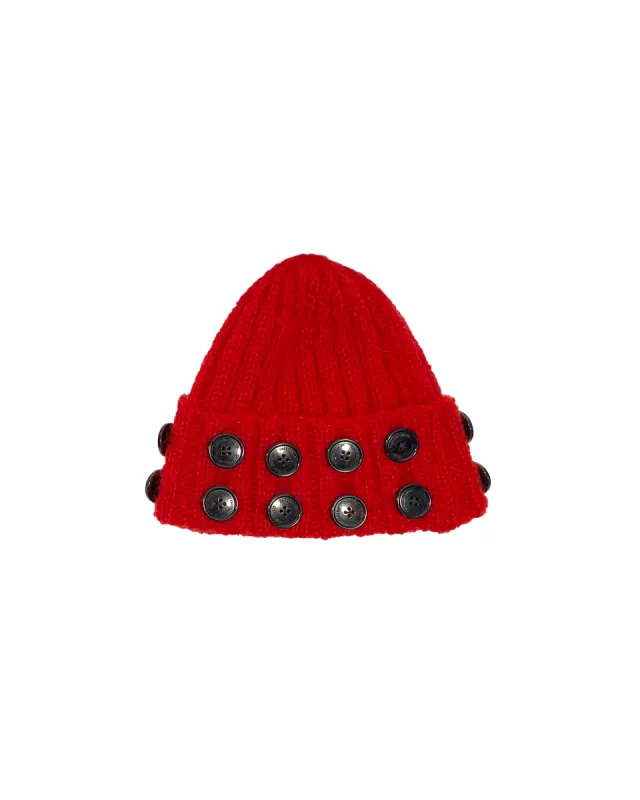 Red Starboard Mohair Beanie made by Chopova Lowena