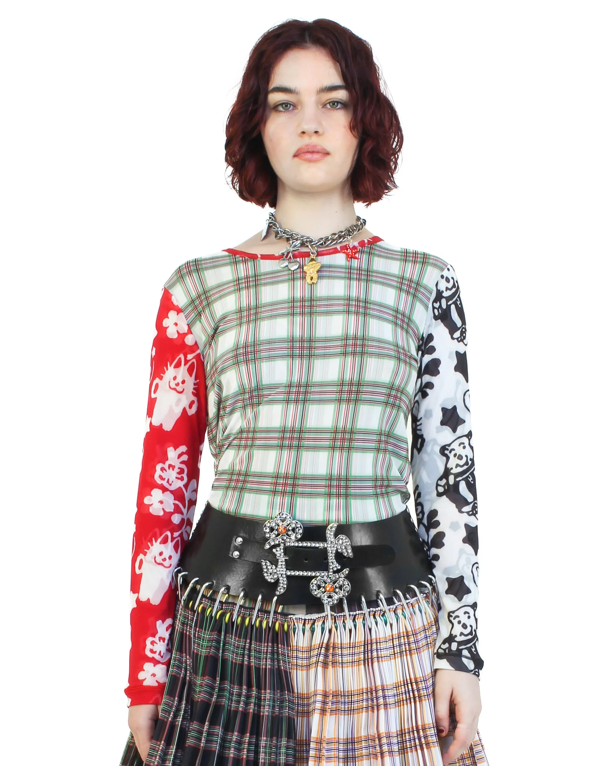 Plaid Palooza Fitted Mesh Top sold by Chopova Lowena