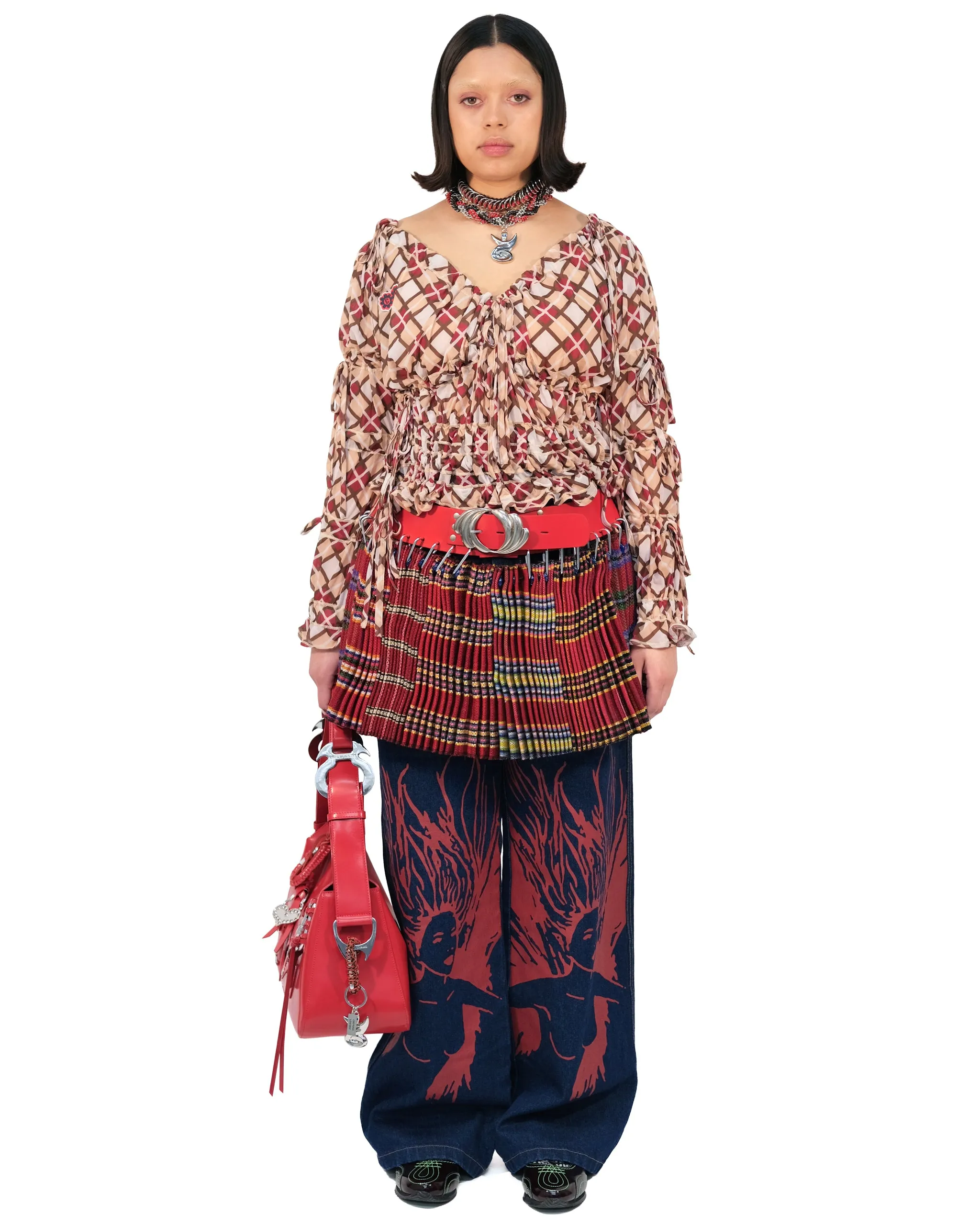 Red Belt Mini Skirt with Folkloric Fabric sold by Chopova Lowena