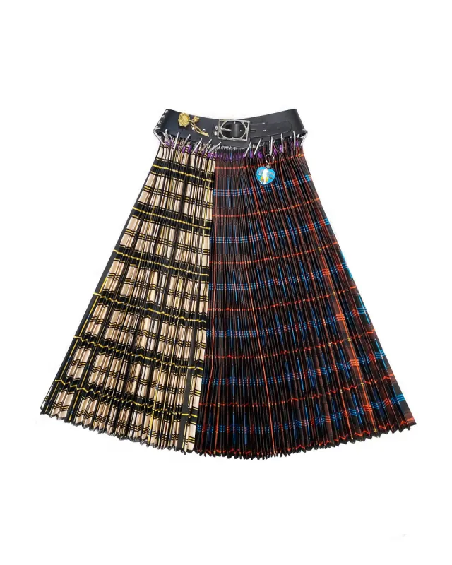 Brown and Blue Split Plaid Midi Skirt made by Chopova Lowena