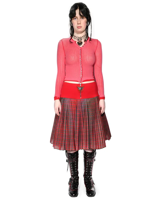 Fret Red Knitted Pleated Knee Skirt sold by Chopova Lowena