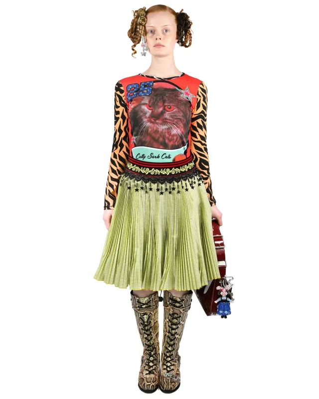 Stacey Yellow Knitted Pleated Knee Skirt sold by Chopova Lowena