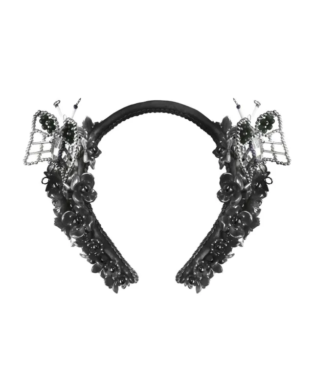 Black Beaded Butterfly Headband made by Chopova Lowena