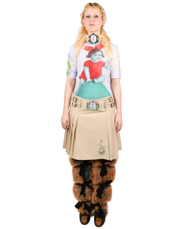 Duff Cameo Pearl Beige Knee Kilt Skirt made by Chopova Lowena