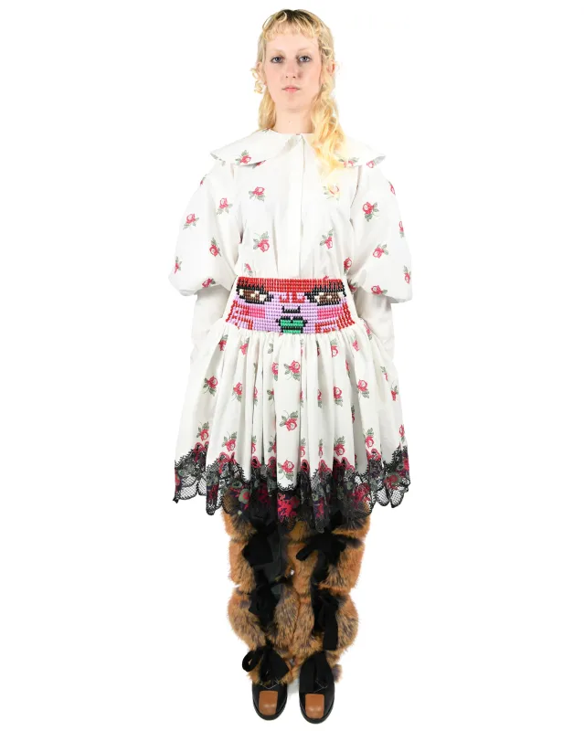 Loppy Beaded Smocked White Knee Skirt made by Chopova Lowena