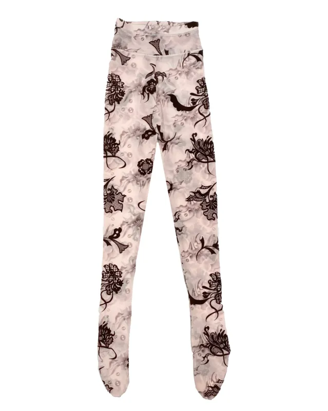 Pink Flower Flocked Leggings sold by Chopova Lowena