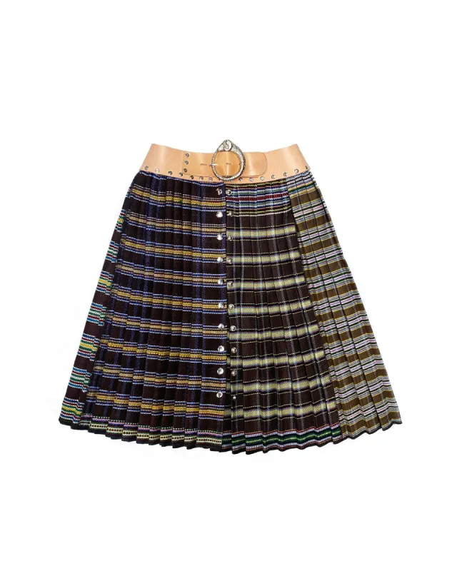 Multi Wool Pleated Skirt with Tan Belt sold by Chopova Lowena