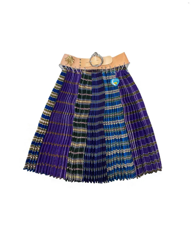 Purple Multi Pleated Skirt with Tan Belt sold by Chopova Lowena