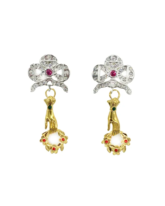 Holding Hand Wreath Pendant Earring made by Chopova Lowena