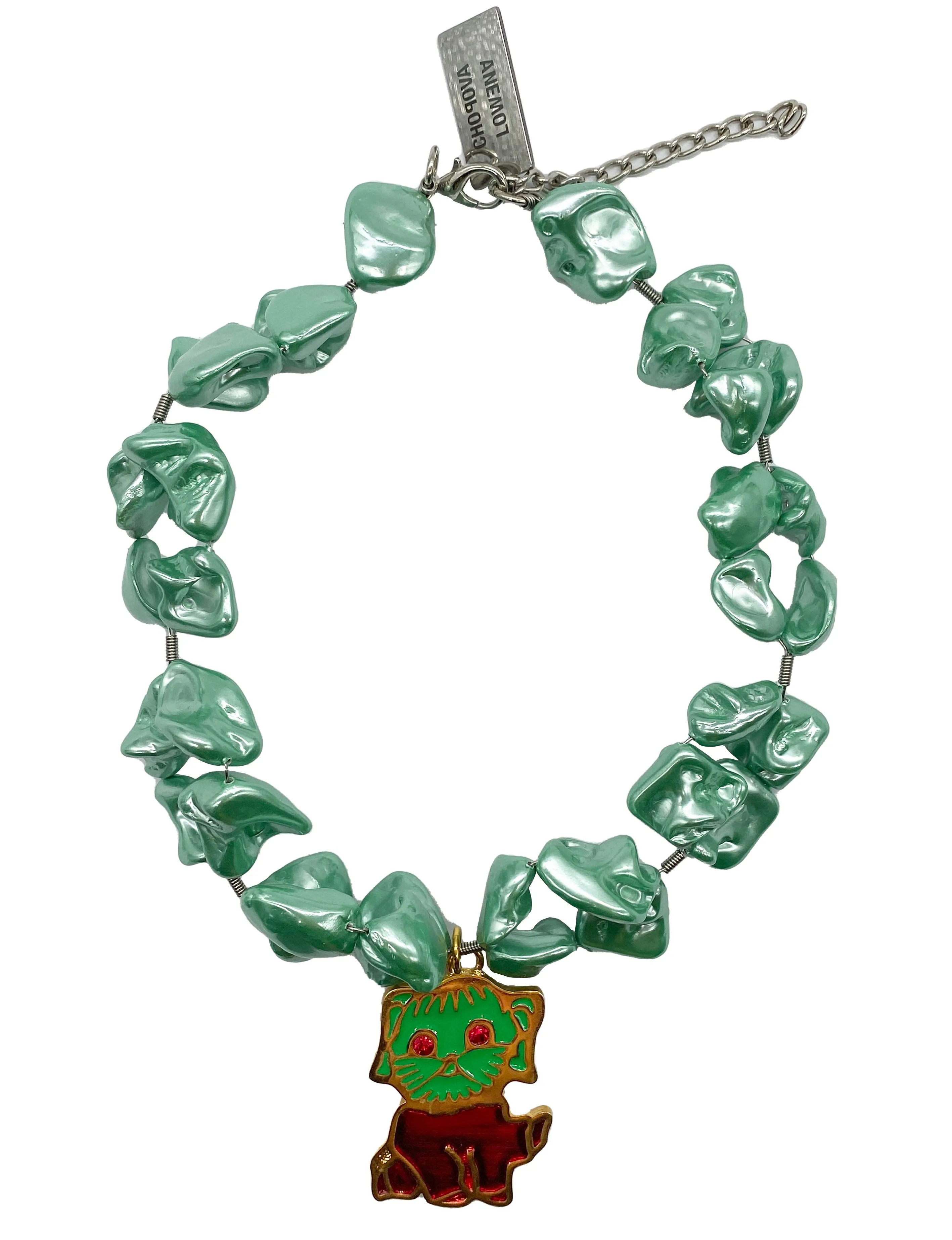 Green Pearl Dog Pendant Necklace sold by Chopova Lowena