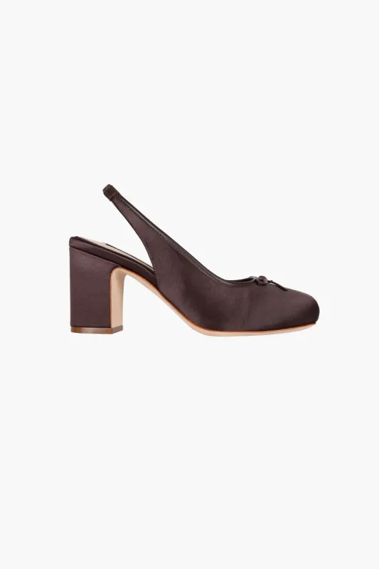 SLINGBACK 75 IN BRUNETTE SATIN sold by Sandy Liang