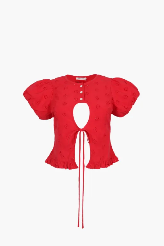 CAMEO TOP IN RED made by Sandy Liang